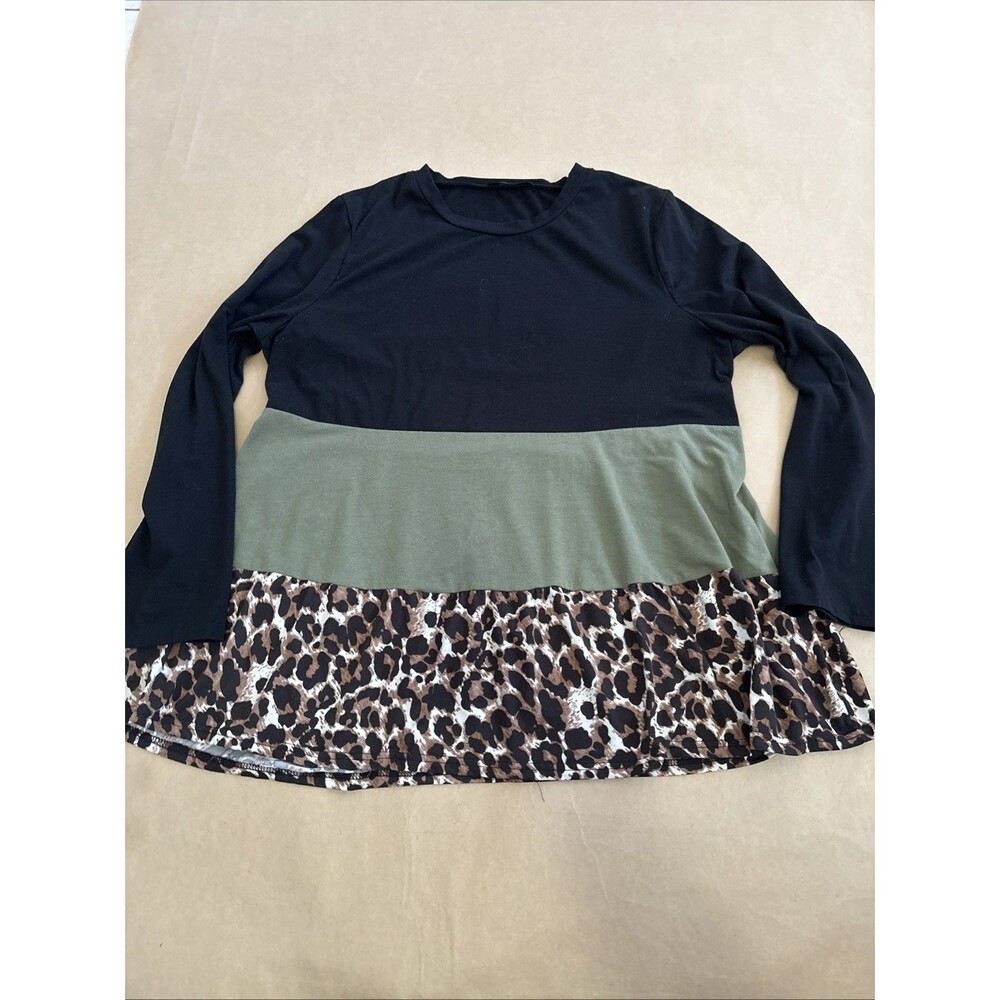 Shein Curve 2XL Long Sleeve Shirt Top Color Block Animal Print